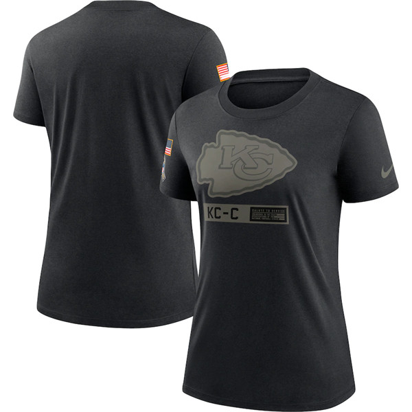 Women's Kansas City Chiefs Black NFL 2020 Salute To Service Performance T-Shirt (Run Small)